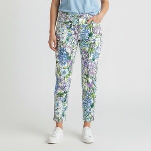ZARA Basic Multicolor Cotton Floral Cropped Pant Ankle Zip Coastal Grandma